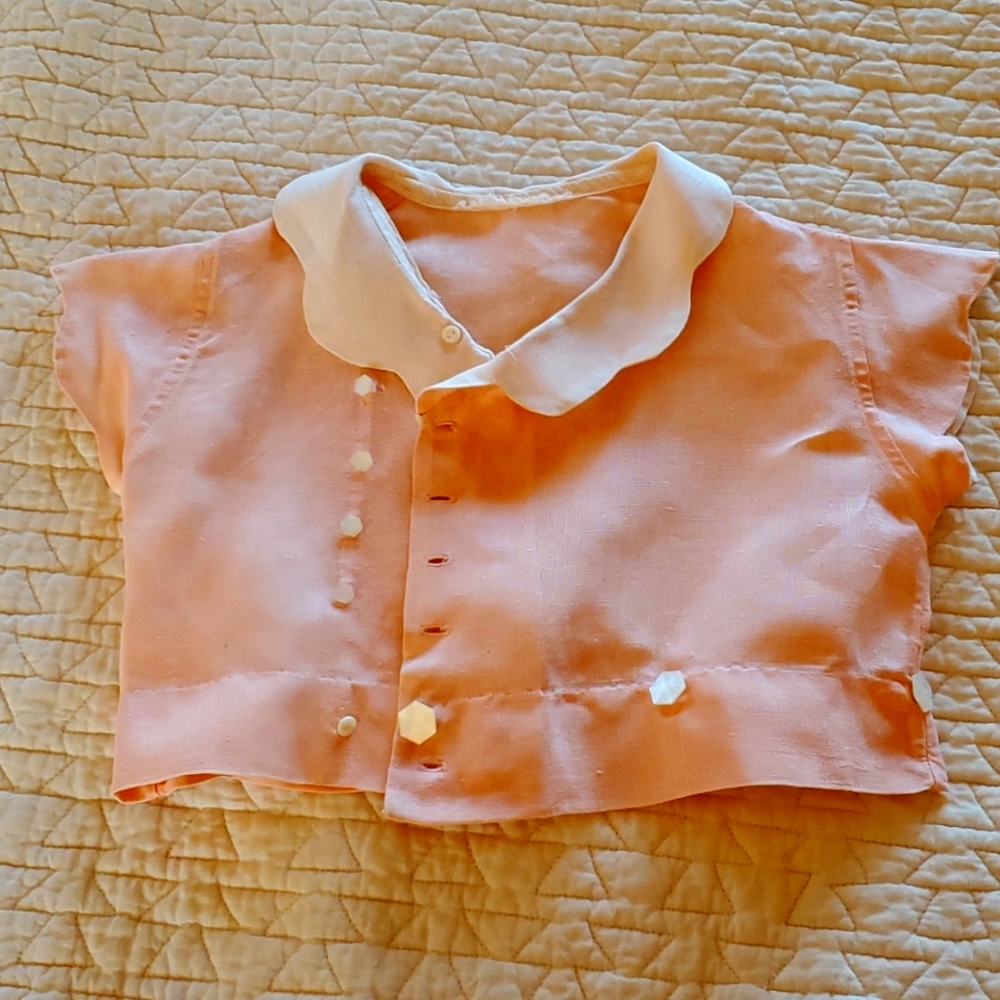 Vintage baby romper pink linen